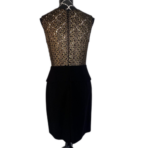 Tahari NWT Black/Gold Lace Back Peplum Ruffle Sheath Cocktail Evening Dress 10 - Picture 2 of 13